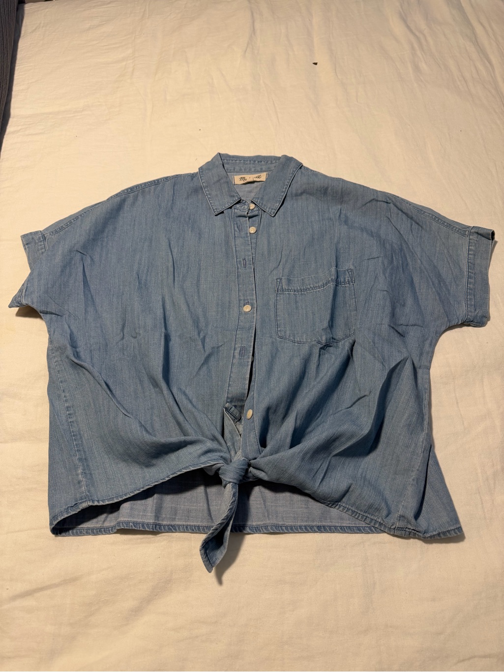 Madewell Light Blue Denim Button-Front Tie Shirt